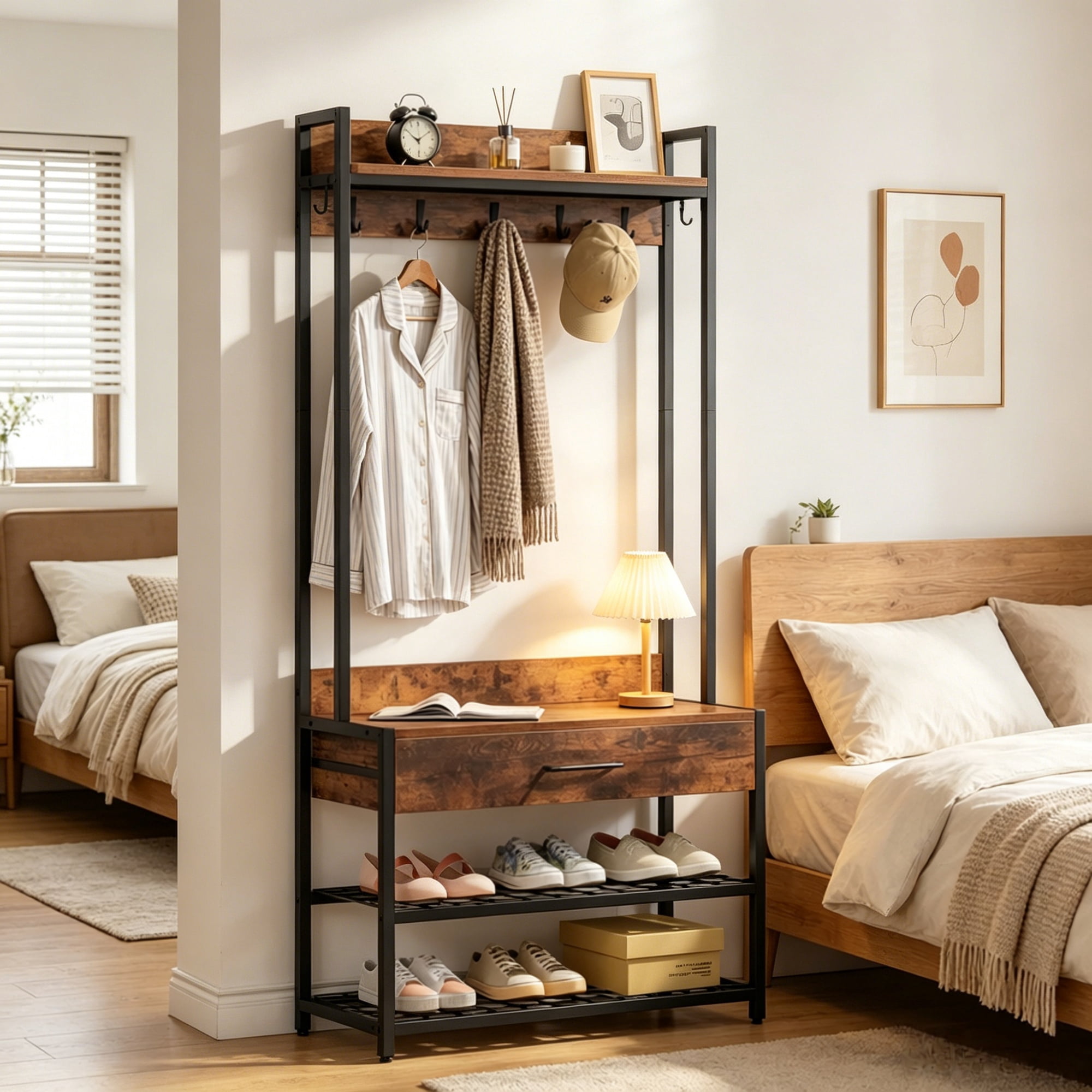 Coat Rack with Bench and Shoe Storage, 36.22 in Hall Tree