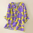 thumbnail image 2 of KALE 3/4 Length Sleeve Womens Tops Women Vintage Floral Art Print Collar Half Blouses Y2K Clothes Purple L, 2 of 3