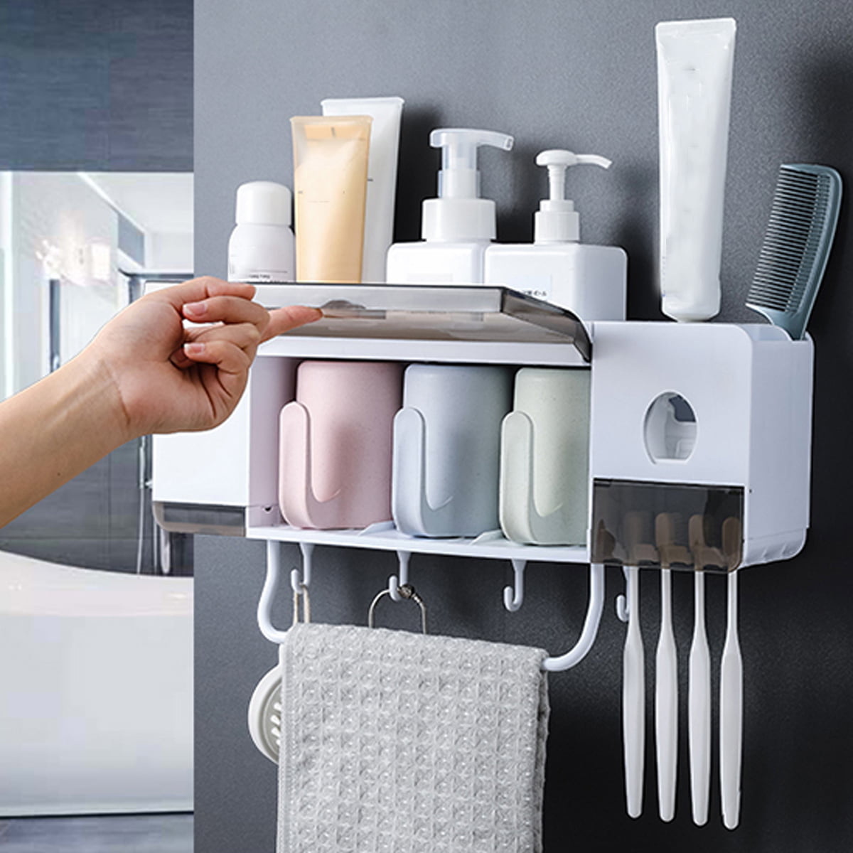 Details about   Automatic Toothpaste Dispenser Wall Mount Dustproof Toothbrush Holder Storage 