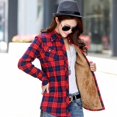 thumbnail image 1 of Camisa a cuadros cálida para mujer, camisa a cuadros gruesa con forro de lana para mujer, camisa de manga larga de corte entallado para mujer, 1 of 6