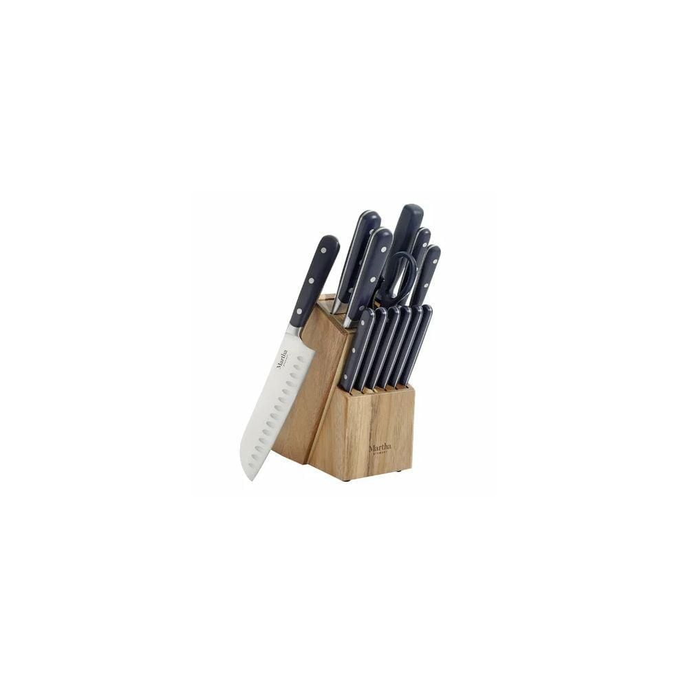 Martha Stewart 14 Piece Cutlery Set with Acacia Wood Block, Black