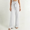 thumbnail image 4 of VEKDONE Drawstring Straight Trousers for Women Elastic High Waisted Wide Leg Pant with Pockets Summer Casual Loose Fit Long Pants Lounge Slacks White S, 4 of 6