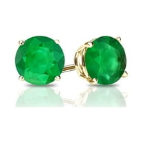14k Yellow Gold Push Back Round Emerald Stud Earrings 3MM Gift for Her Women Plated by Paris Jewelry