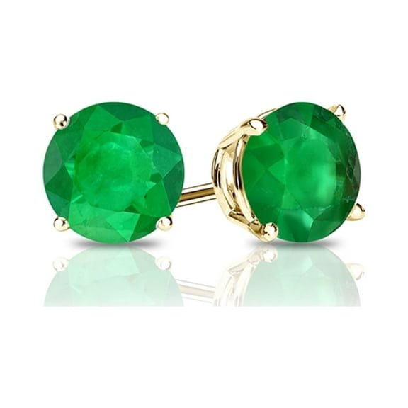 14k Yellow Gold Push Back Round Emerald Stud Earrings 3MM Gift for Her Women Plated by Paris Jewelry