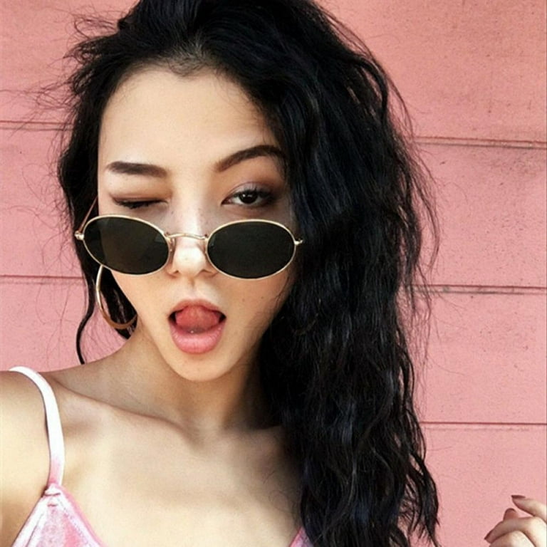 Metal Small Round Polarized Sunglasses for Women Men Women Classic Vintage Retro Shades Double Tea Slices in Gold Frame