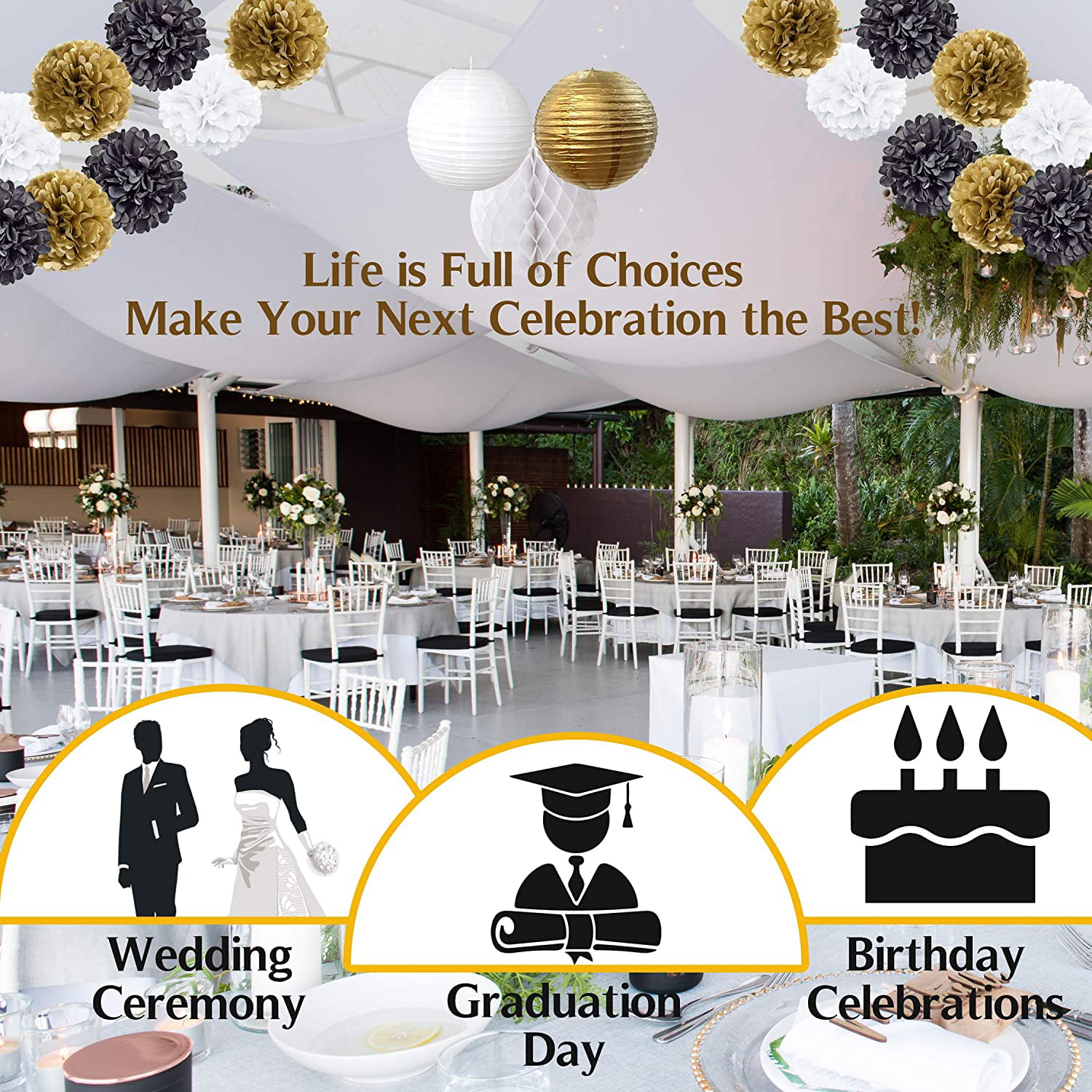 Graduation Party Decorations 2022 Black White Gold Paper - Import It All