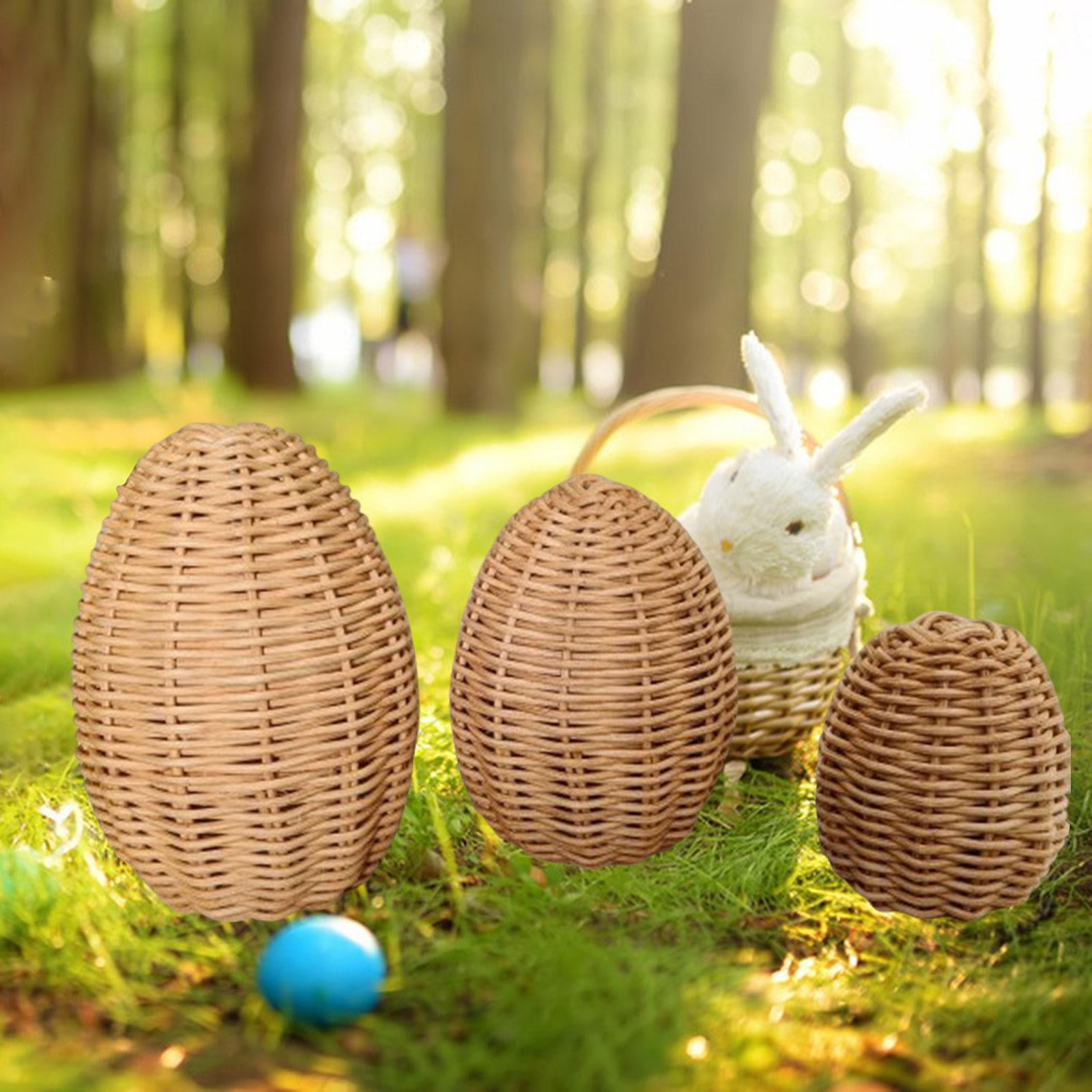Sharprepublic 3Pcs Handwoven Rattan Easter Egg Holiday Decorations for Bar Bedroom Wedding