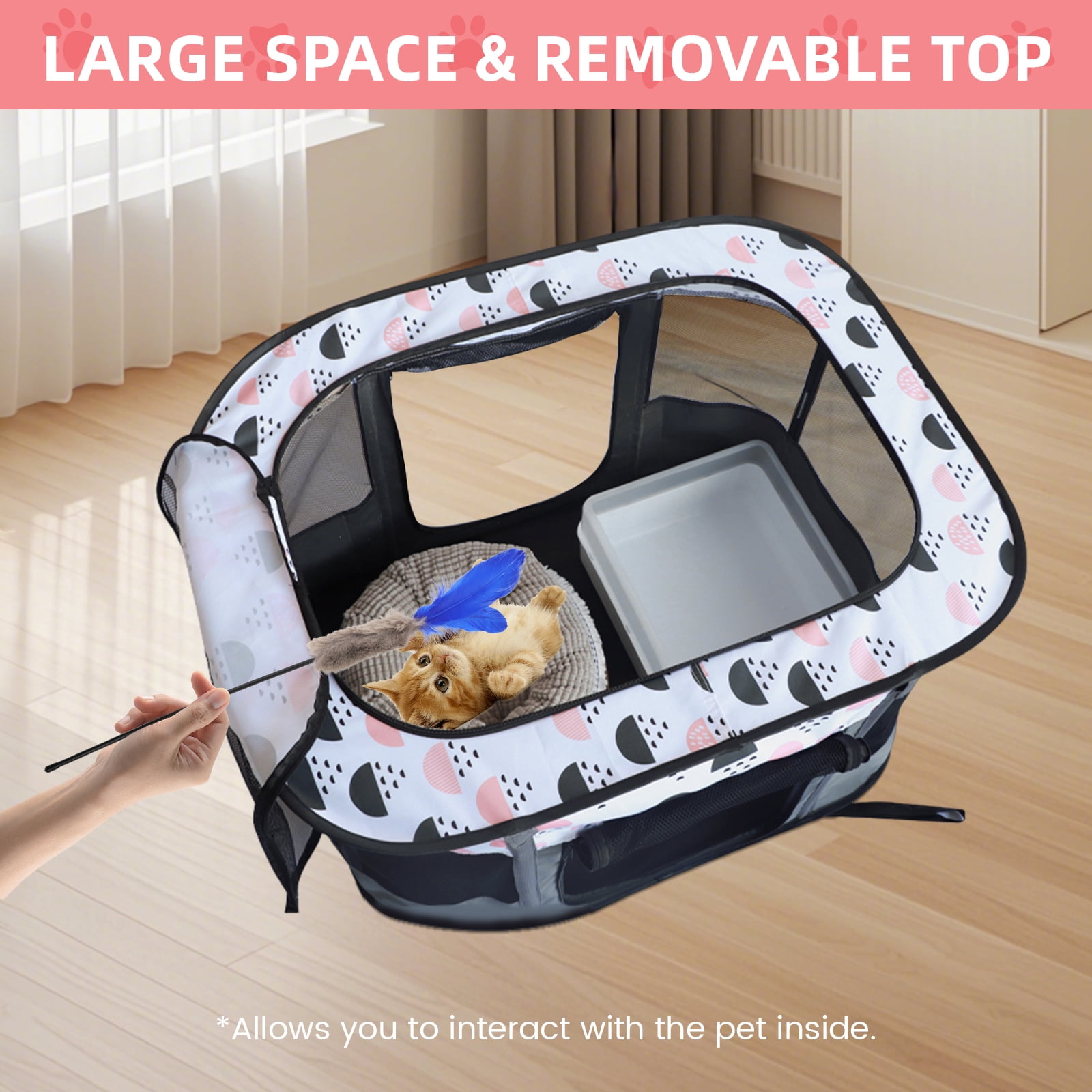 Luxvie Extra Large Pet Playpen, Foldable Dog Cat Playpens Cat Cage Exercise Kennel Tent, Dog Kennel With Removable Shade Cover, Dog Crate Indoor Outdoor Travel Camping Use, Gray