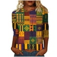 thumbnail image 2 of LYEAA Ethnic Heritage Inspired Tops Women 3/4 Sleeve Round Neck Blouse Black History Cotton Apparel Loose Fit Casual Wear Multicolor S, 2 of 5