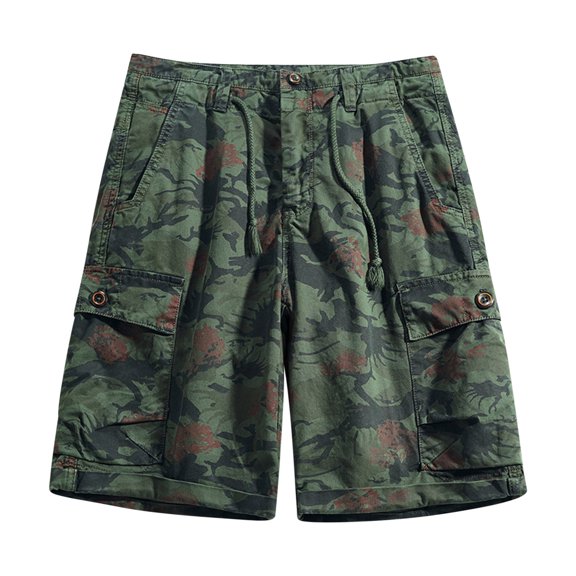 Summer Savings! Stamzod Clearance Mens Hiking Cargo Shorts Vintage Print Multi Pockets Casual Cotton Shorts Outdoor Fishing Sports Shorts With Drawstring