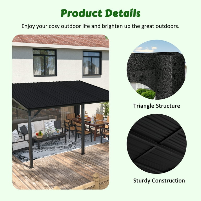 VEIKOUS 14'x10' Hardtop Black Gazebo, Heavy Steel Pergola