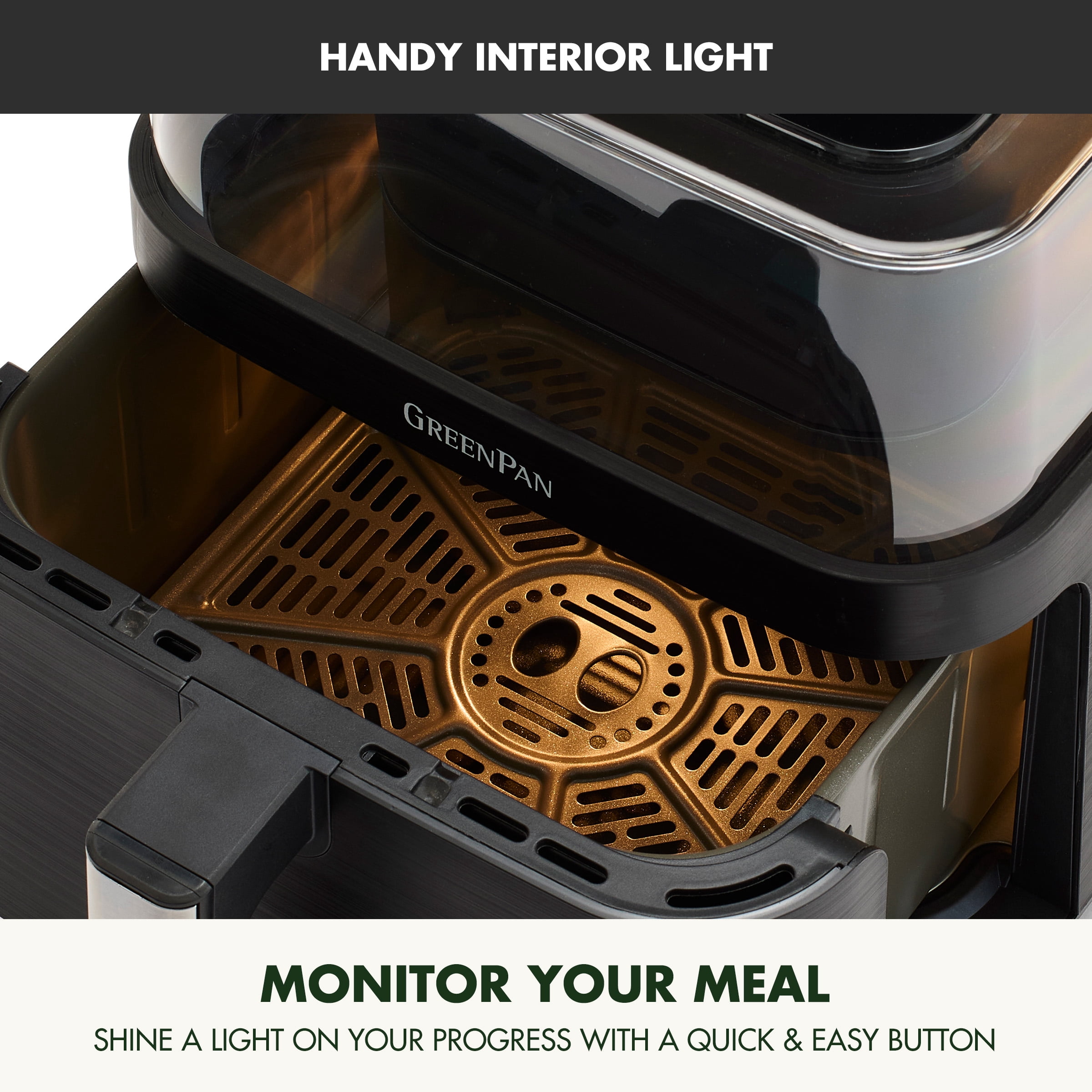 GreenPan Bistro XL 7-Quart 360° Clear View Air Fryer, 13 Presets, Easy to Clean, Nonstick, Black