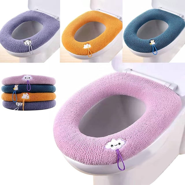 Juego de 4 Fundas para Asiento de Inodoro, Funda para Asiento de Inodoro, Asiento de Inodoro de Tela Cálida Lavable, Antibacteriano, con Lazo para Colgar, Extra Cálida y Lavable (4 Colores) JAMW Sencillez