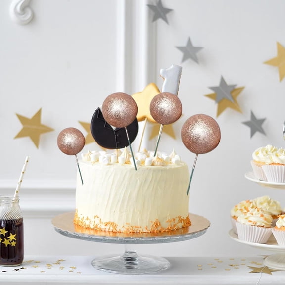 DwellJoy Glitter & Frosted Cake Decor Balls, 20-Piece Assorted Sizes Foam Topper Set for Birthday Wedding Party Dessert Display Stand Decorations
