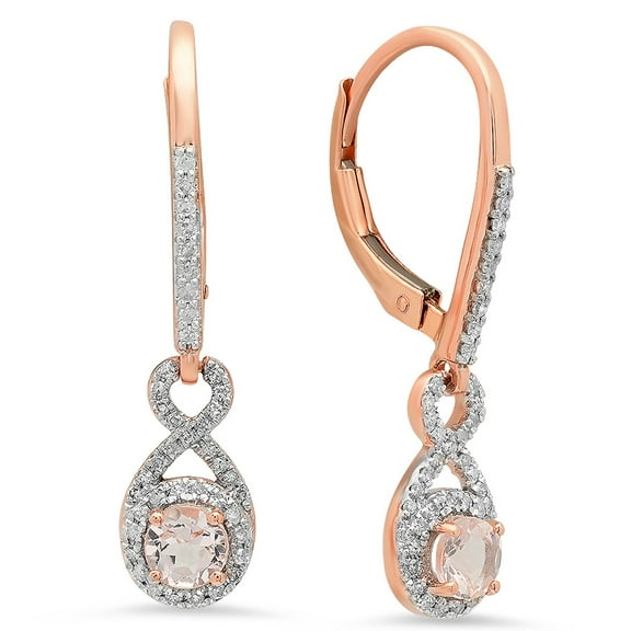 Dazzlingrock Collection Round Morganite & White Diamond Womens Dangling Drop Earrings, 10K Rose Gold