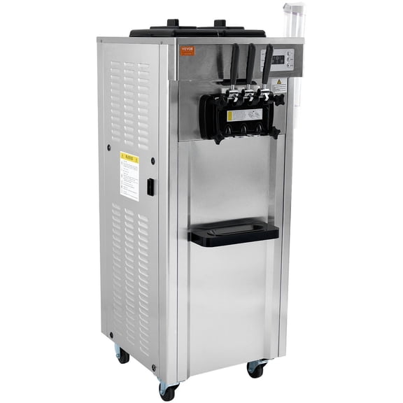 HCY 2200W Commercial Soft Ice Cream Machine 3 Flavors 5.3 to 7.4Gallon per Hour PreCooling at Night Auto Clean LCDPanel for Restaurants Snack Bar, Sliver