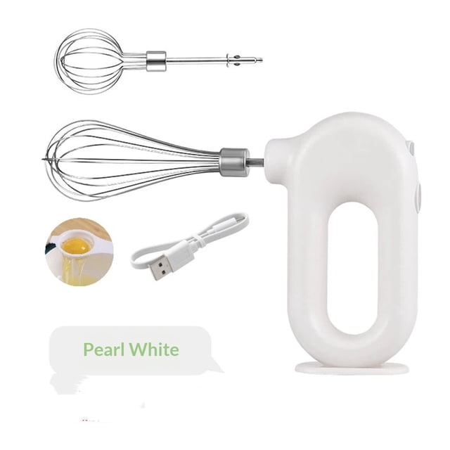 Cordless Hand Mixer, Handheld Egg Beater Electric Handheld 4 Speed Adjustable Mini Hand Mixer Electric Mixer, USB, 1500mAh(White)