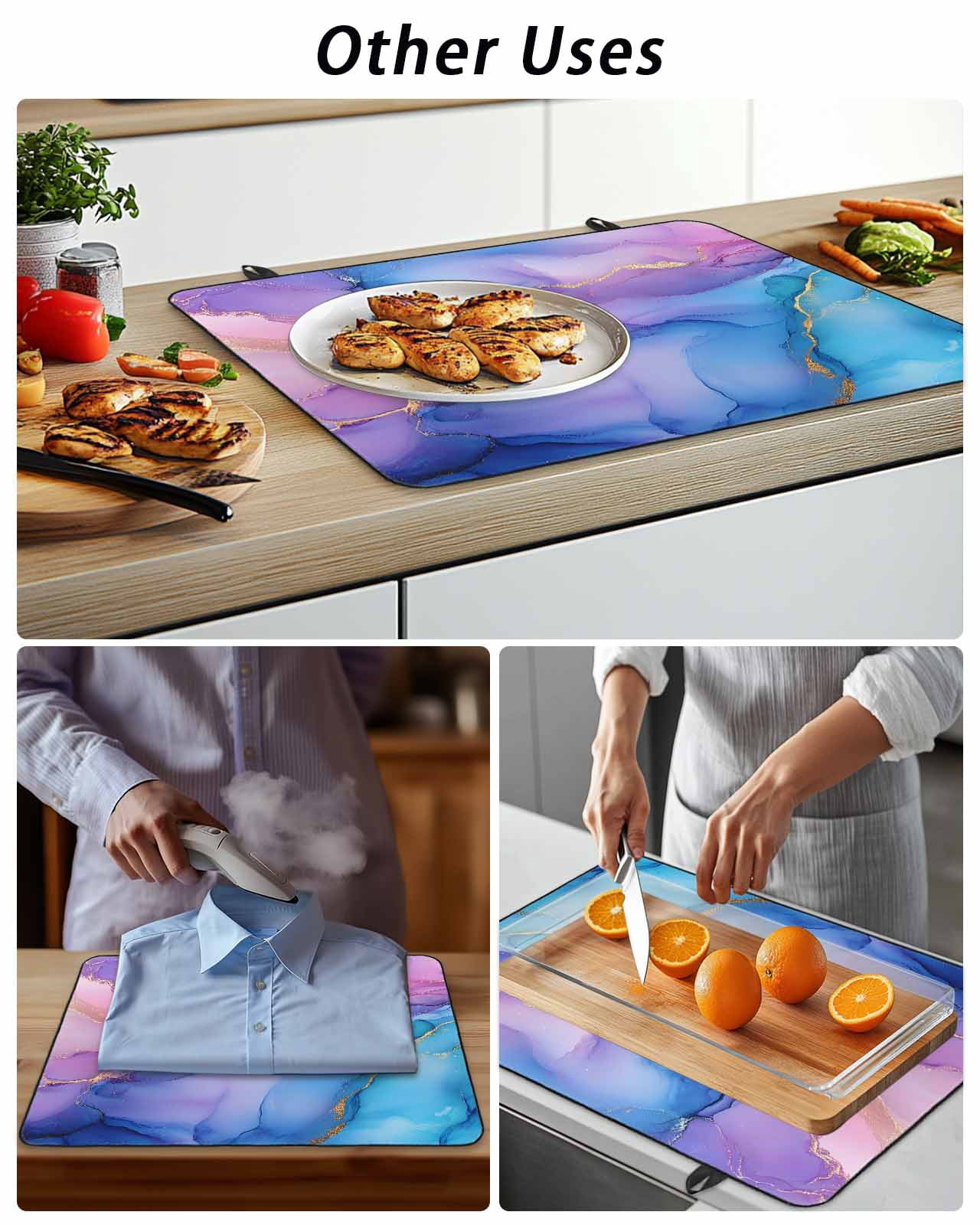 Stove Top Covers for Electric Stove, Blue Purple Ombre Glass Stovetop Cover Protector, Marble Modern Ink Painted Abstract Induction Cooktop Protector Oven Mat for Kitchen Countertop 24"x21"