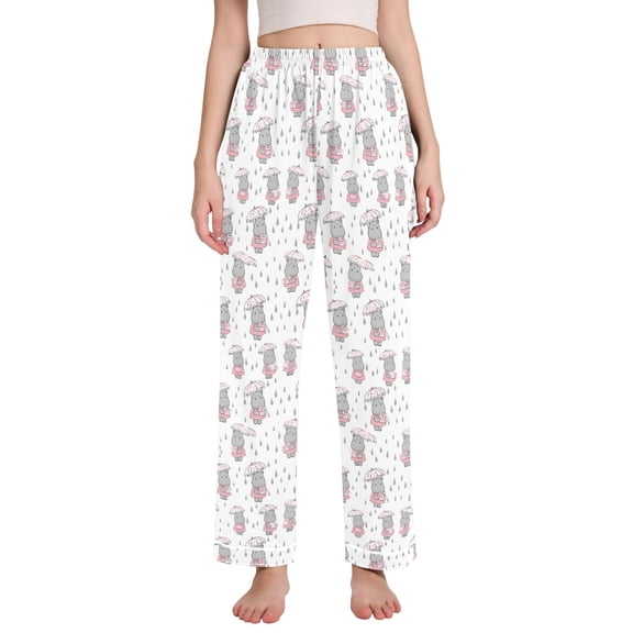 joogoo Women Cartoon Hippo in Rain Pajamas Pants Lounge Bottoms Pjs with Pockets M