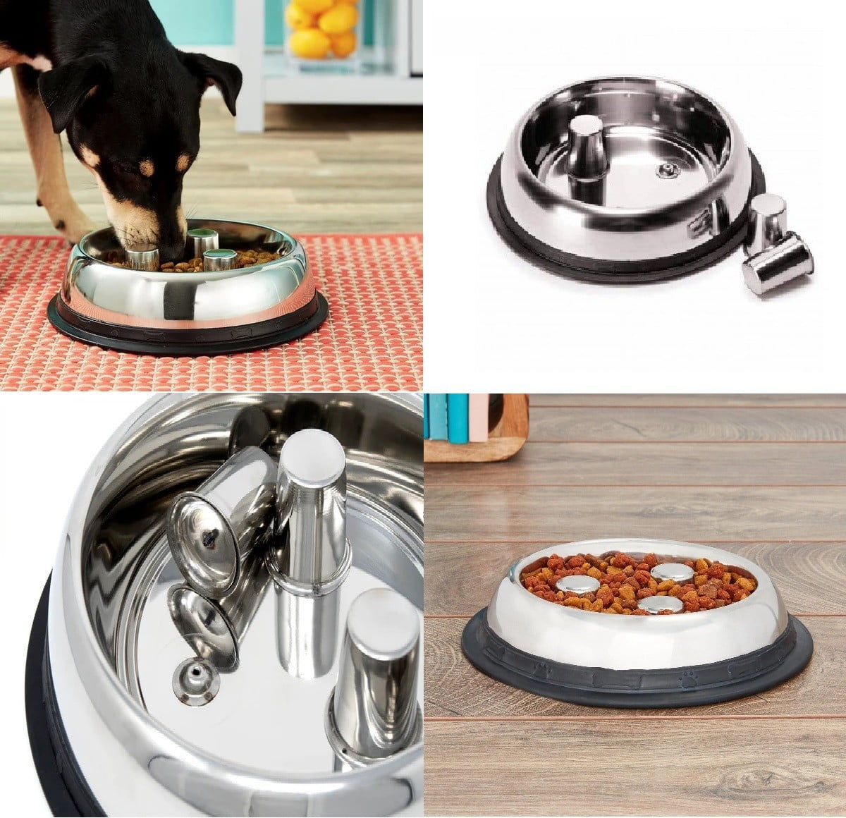 Dog Dishes Stainless Steel Healthy Slow Feeder Bowls Standard Embossed or No Tip (Standard - 32 Ounces)