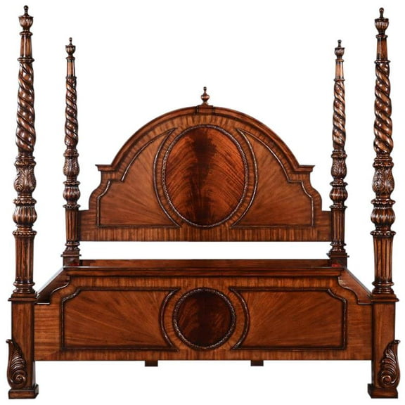 Flame Mahogany Arched Headboard Four Poster Queen Bed