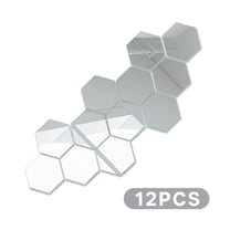 CCOCC 12Pcs Mirror Stickers,Modern Hexagon Design Mirror for Door,Mirror Reflection Effect Mirror for Bedroom,Sliver