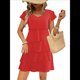 thumbnail image 2 of Elegante Vestido de para Mujer, con Volantes, Cuello Redondo, Mangas Abullonadas, Vestido Midi Fluido para Cóctel o Fiesta Rojo M, 2 of 7