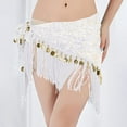thumbnail image 4 of Womens Sequin Belly Dance Wrap Skirts Tie Side Tassel Fringe Coins Triangle Hip Scarf Skirts White, Free Size, 4 of 4