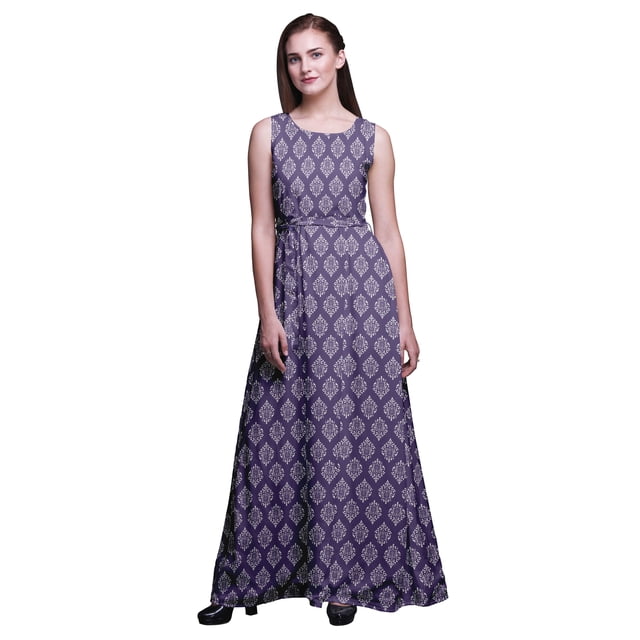 Bimba Robe de Soirée Sans Manches à Encolure Ronde Imprimée pour Femmes - Moyen