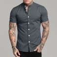 thumbnail image 2 of Mens Shirts Summer Clearance Fashion Casual Solid Stand Collar Button Short Sleeve Blouse Tops Shirt, 2 of 7