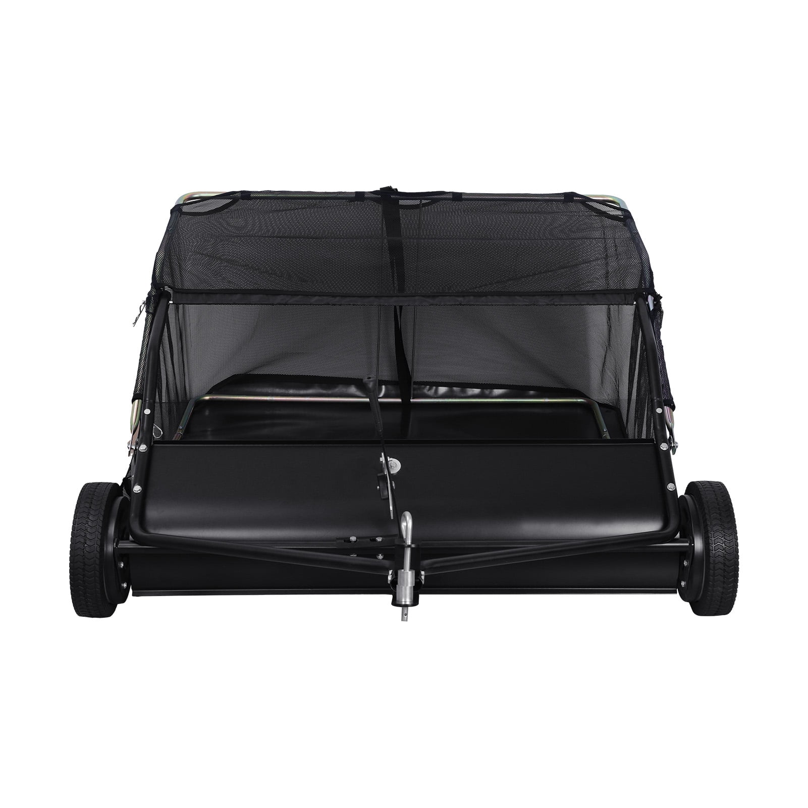 Dbuoem 44- inch Tow Behind Lawn Sweeper,Adjustable Sweeping Height Leaf Grass Collector,Yard Sweeper with Dumping Rope Rubber Wheels