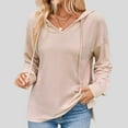 thumbnail image 3 of TKLPEHG Womens Tops Long Sleeve V Neck Drawstring Hooded Knitted Hooded Sweatshirt Fashion Casual Lightweight Classic Solid Color Loose Blouse (Khaki,XXL), 3 of 6