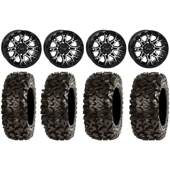 System 3 ST-6 14" Wheels Black 26" Rip Saw Tires Can-Am Commander Maverick Renegade Outlander Defender