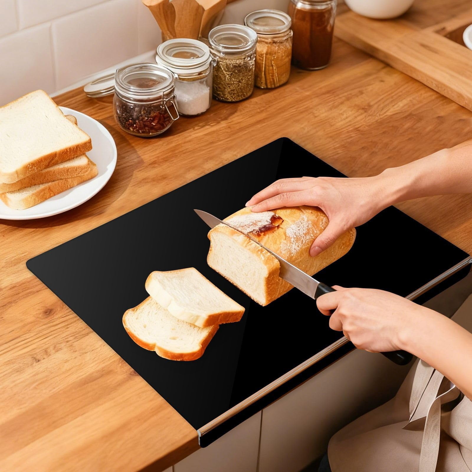 EVER BETTER Acrylic Cutting Boards for Kitchen, 17"×13.4" Thick Block Vegetable Bread Meats Fruits Board with Counter Lip, Anti-Slip CuttingTray,Black