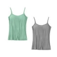 thumbnail image 3 of WREESH Womens Camisoles Tops with Built In Padded Bra Basic Breathable Undershirt Spaghetti Strap Tank Top 2 Pack Green, 3 of 3