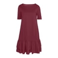 thumbnail image 5 of Women's Casual Short Sleeve T-Shirt Dress, Round Neck Loose Fit Solid Color with Ruffle Hem, Lightweight Summer Mini Dress for Vacation & Daily Wear, 5 of 7