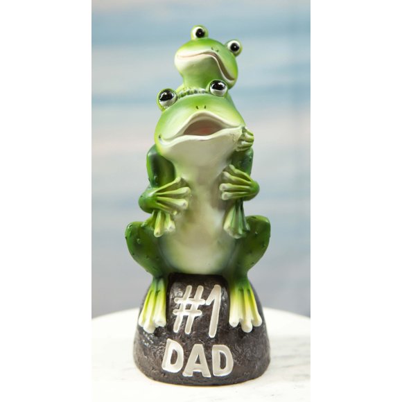 Hoppy Daddy World's No #1 Dad Piggybacking Frog Family On Boulder Rock Figurine