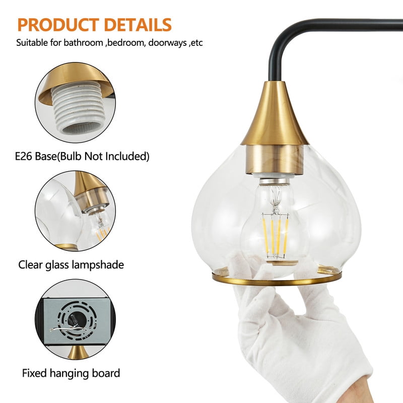 31" Modern Black and Gold 4-Light Bathroom Vanity Light Fixture, Clear Glass Shades Wall Sconce for Mirror, Living Room, or Vanity (Bulbs Not Included)
