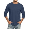 thumbnail image 5 of Atkumj Mens T Shirts Crewneck with Chest Pockets Versatile Solid Color Full T Shirts Casual Mens 3/4 Length Sleeve Tops S, 5 of 8