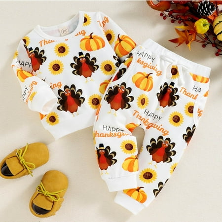 

Hunpta Toddler Boys Girls Thanksgiving Day Long Sleeve Cartoon Letter Prints Hoodie T Shirt Tops Pullover Pants Outfits