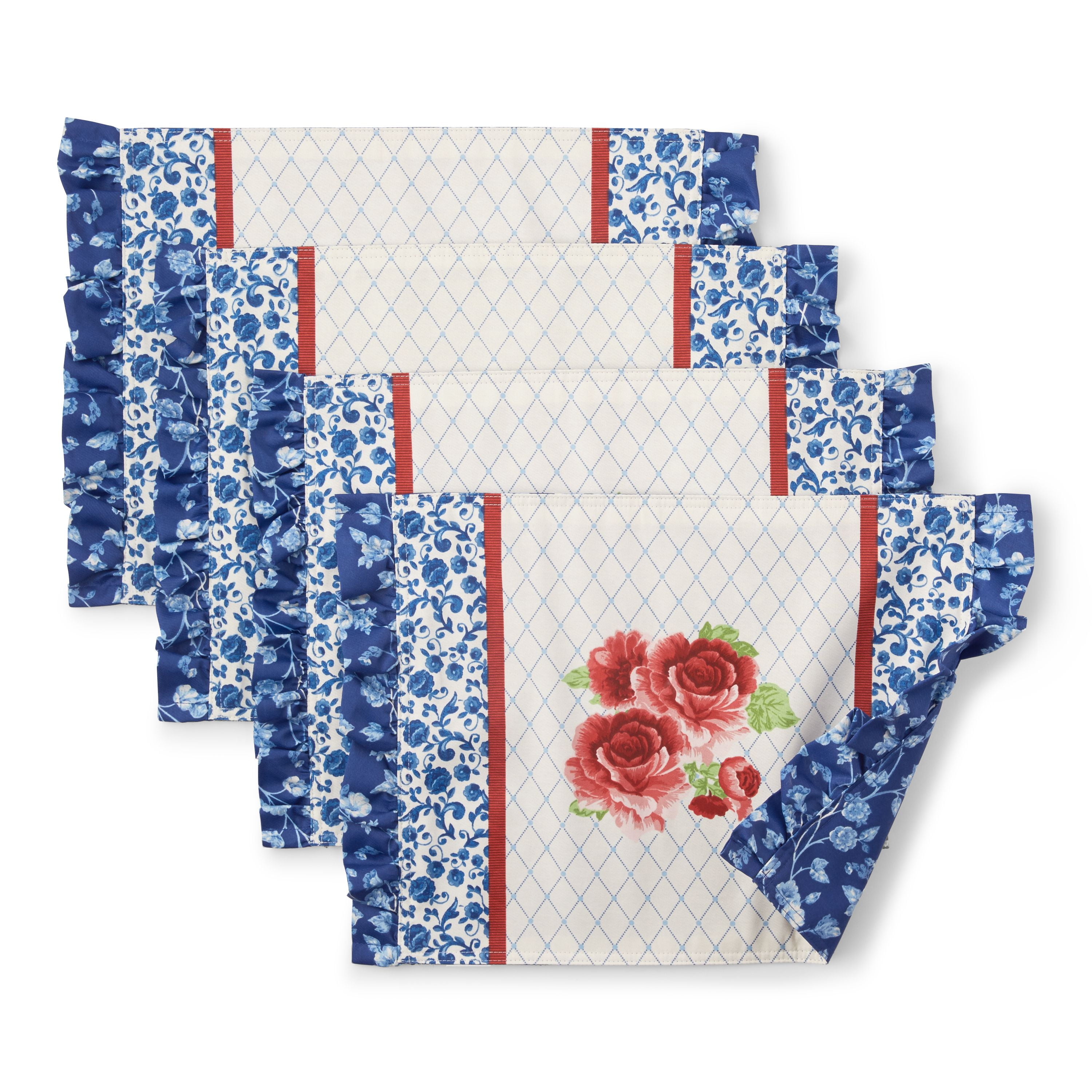 The Pioneer Woman Frontier Rose Ruffle Trim Placemats, Multicolor, 4 ...