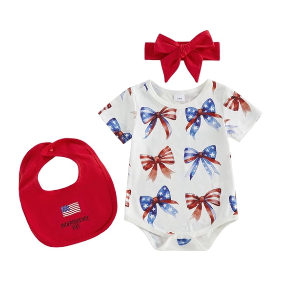 Wxirdiow Girls Patriotic Clothes 4th Of July Baby Girl Outfits Usa Flag Embroidery Newborn Infant Smocked Bubble Romper Memorial Day Clothes Red Size,0-3 Months