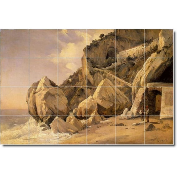 Ceramic Tile Mural-Jean Corot Waterfront Painting 275. 25.5" w x 17" h using (24) 4.25 x 4.25 ceramic tiles