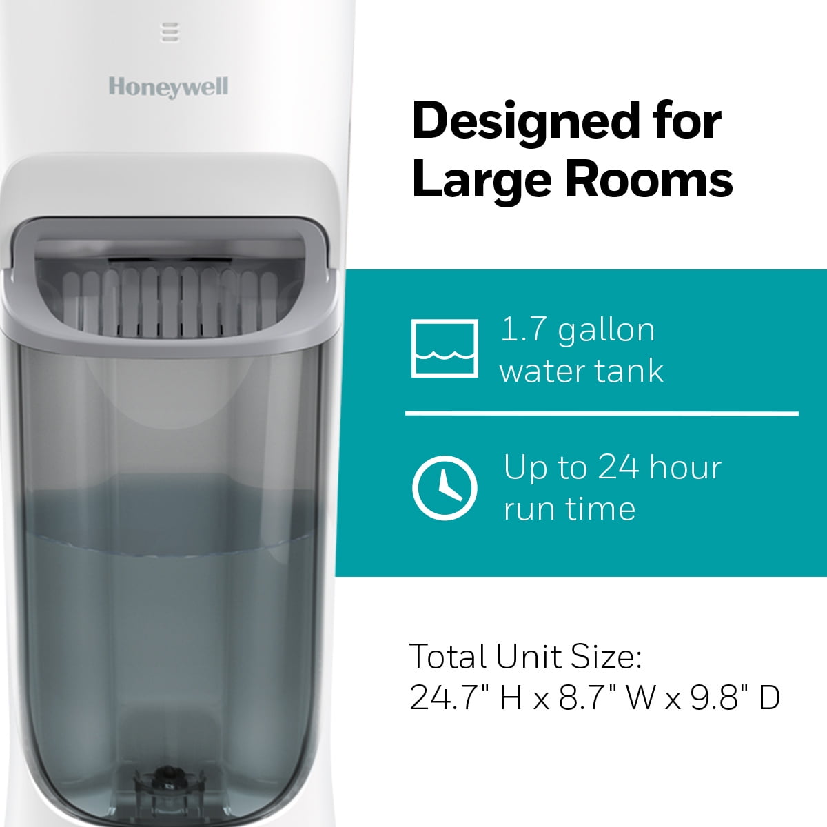 Honeywell 1.7 gal 500 sq ft Top Fill Cool Moisture Tower Humidifier with Humidistat, White, HEV615W