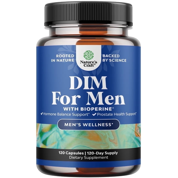 Natures Craft DIM Supplement for Men, Estrogen Blocker Hormone Balance Support, 120 Capsules