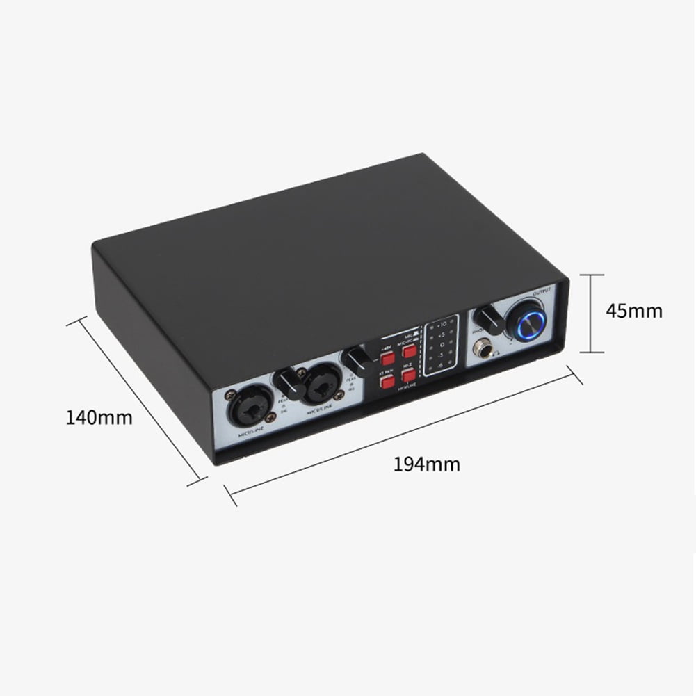 2 in 2 Out USB Audio Interface 32Bit/384KHZ Studio Kit Record Professional Sound Card 48V Phantom