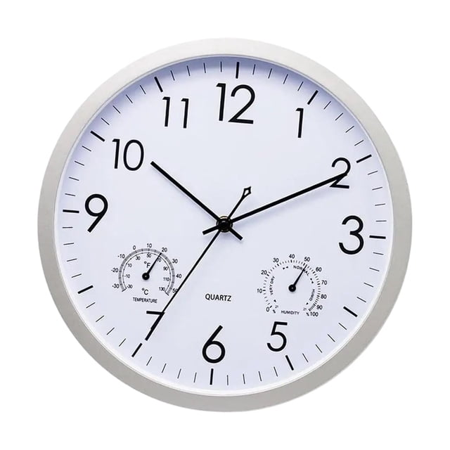 Reloj de pared redondo, termómetro, higrómetro, reloj moderno silencioso con pantalla de fácil lectura e instalación rápida, cuerpo de PP resistente, adecuado para Li Blanco