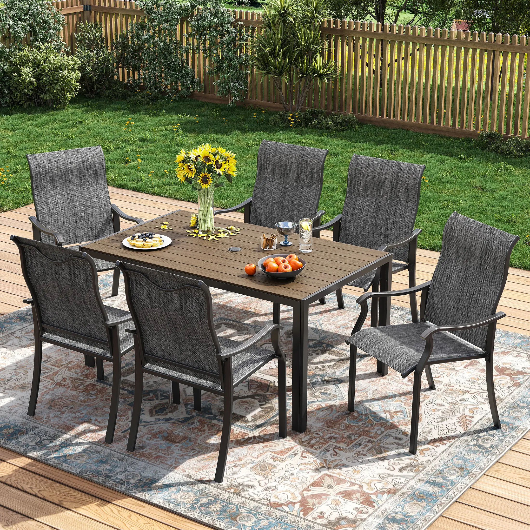 UDPATIO Patio Chairs Set of 6, Outdoor Dining Chairs High Back with All Weather Breathable Textilene, Metal Frame for Lawn Garden Backyard Deck, Dark Grey