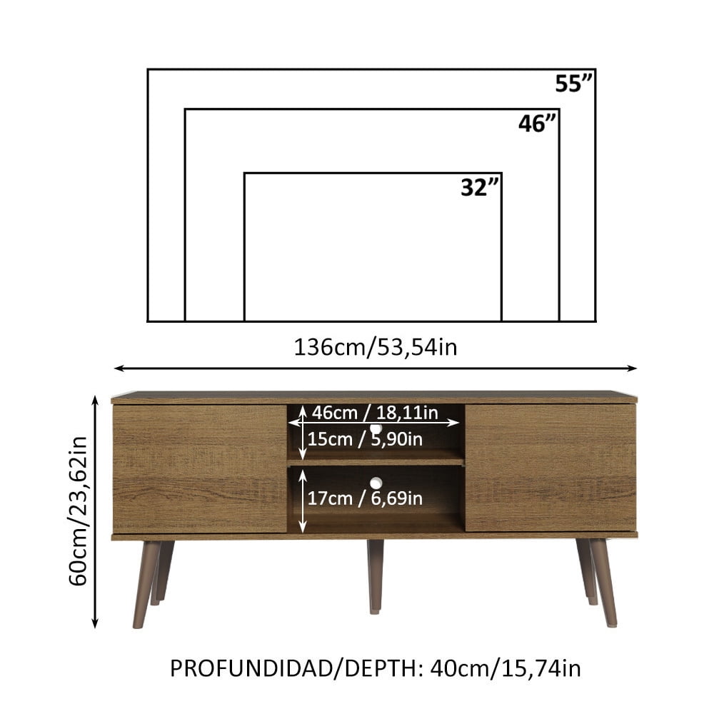 Madesa TV Stand Console with 2 Doors and 2 Shelves with Cable Management for 50, 55 Inch Media Storage Media Console Office Entertainment Center Wooden Television Cabinet - Rustic