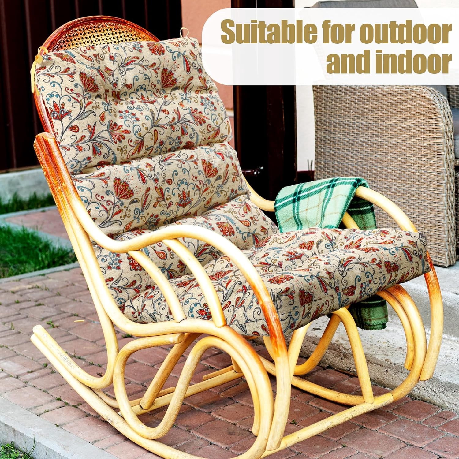 2 Pack High Back Outdoor Chair Cushions Bulk Waterproof Indoor Outdoor Chair Cushion Seat and Back Rocking Chair Cushion Thickened Patio Chair Pad for Indoor and Outdoor (Floral)